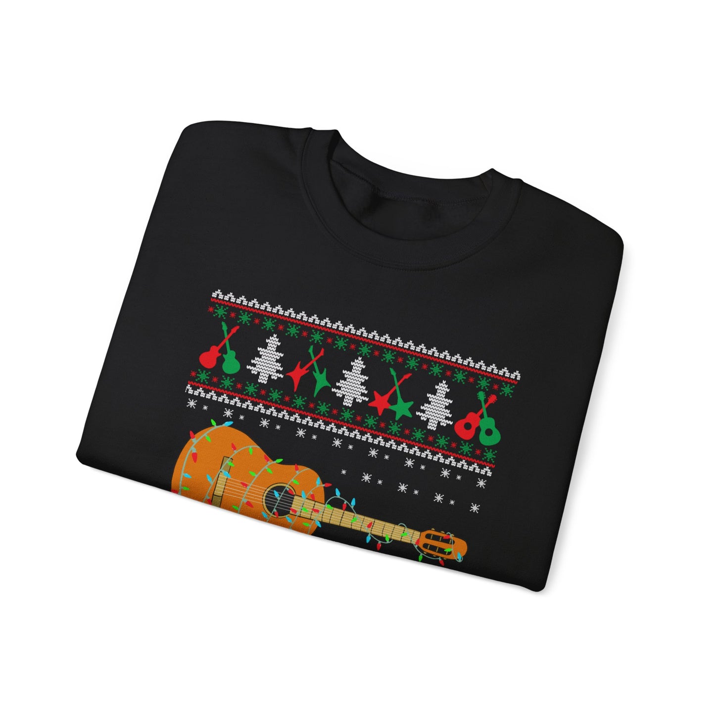 Acoustic Guitar Holiday Sweatshirt – Festive Guitar Ugly Sweater Crewneck