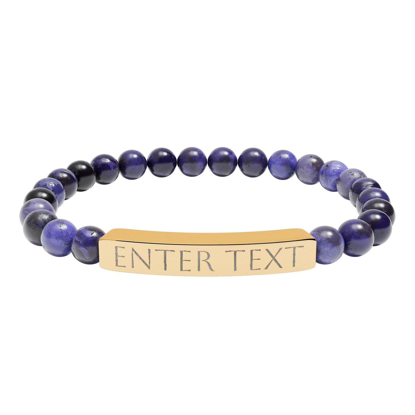 Engravable Natural Stone Bead Bar Bracelet — Custom Text Stretch Bracelet