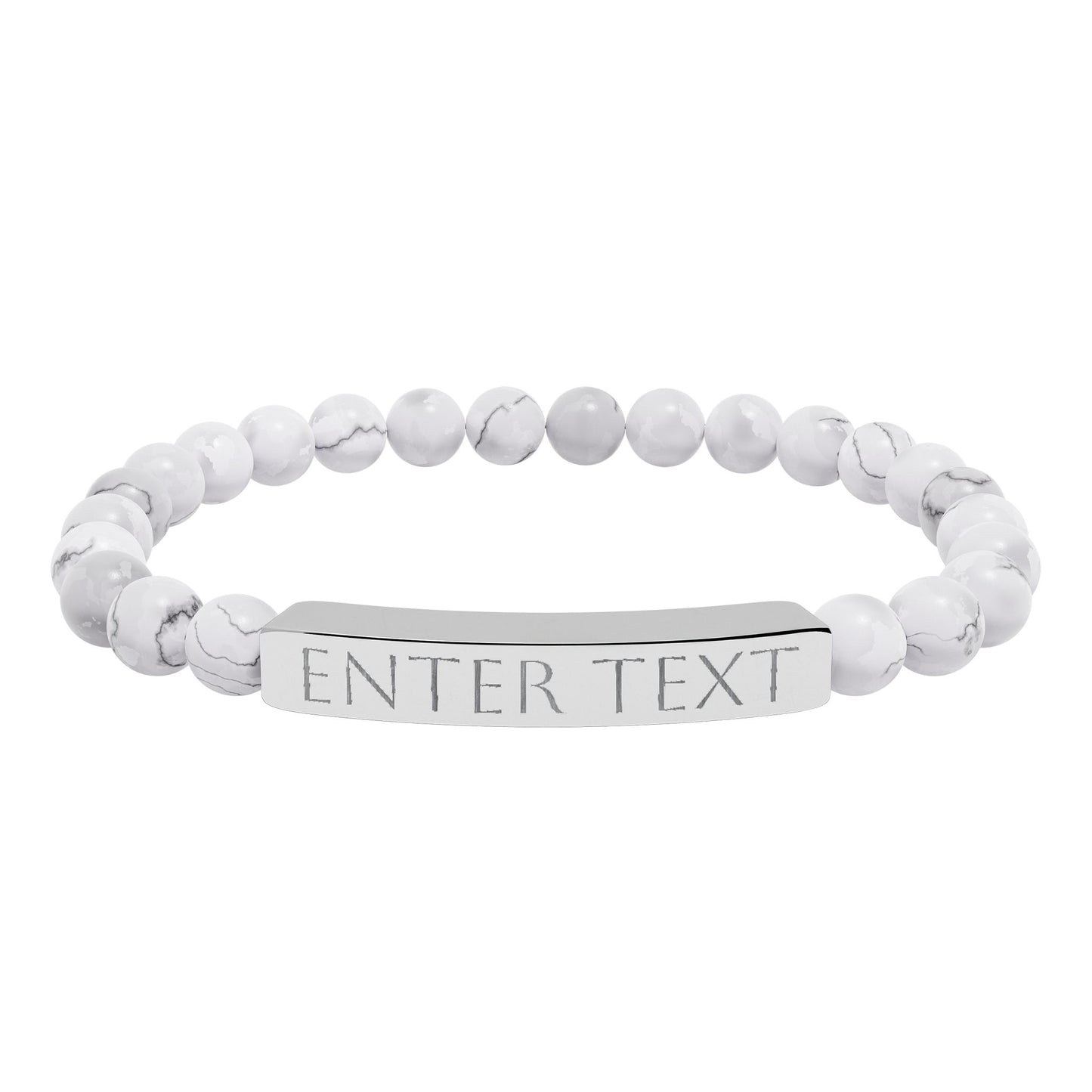 Engravable Natural Stone Bead Bar Bracelet — Custom Text Stretch Bracelet