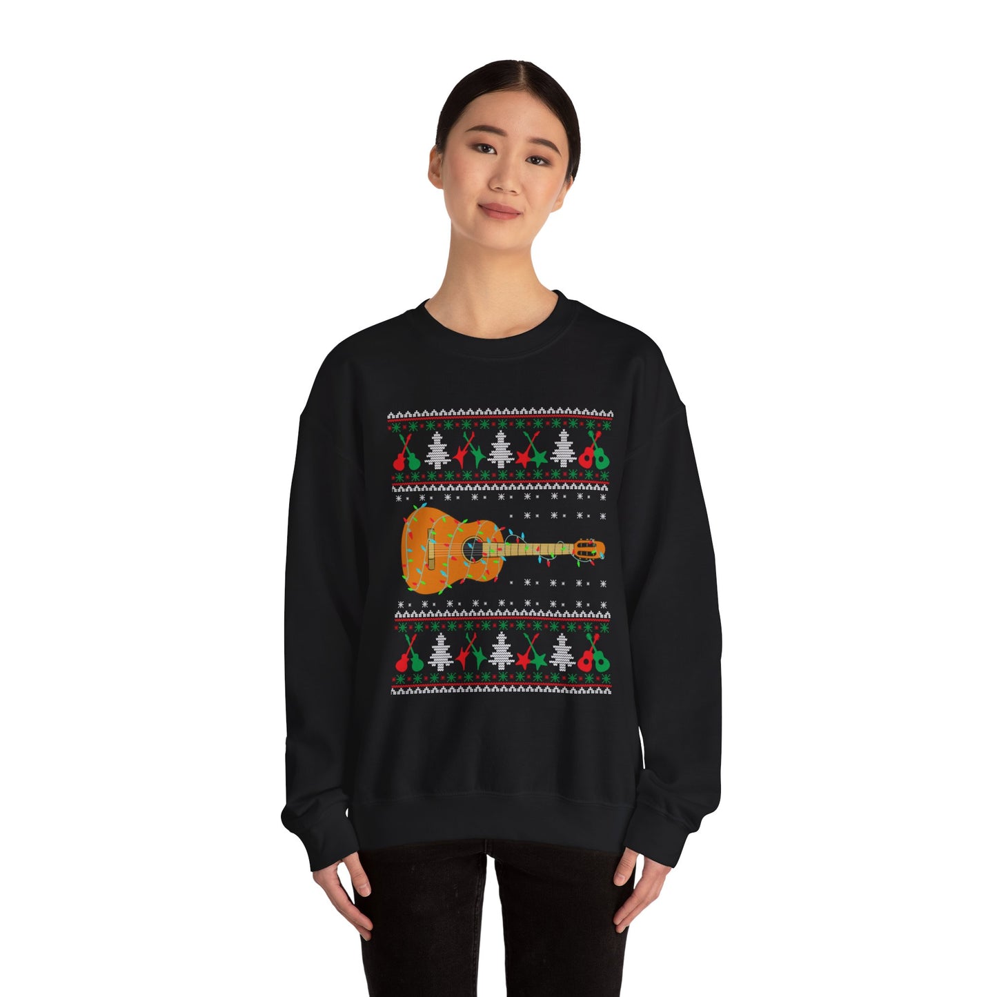 Acoustic Guitar Holiday Sweatshirt – Festive Guitar Ugly Sweater Crewneck