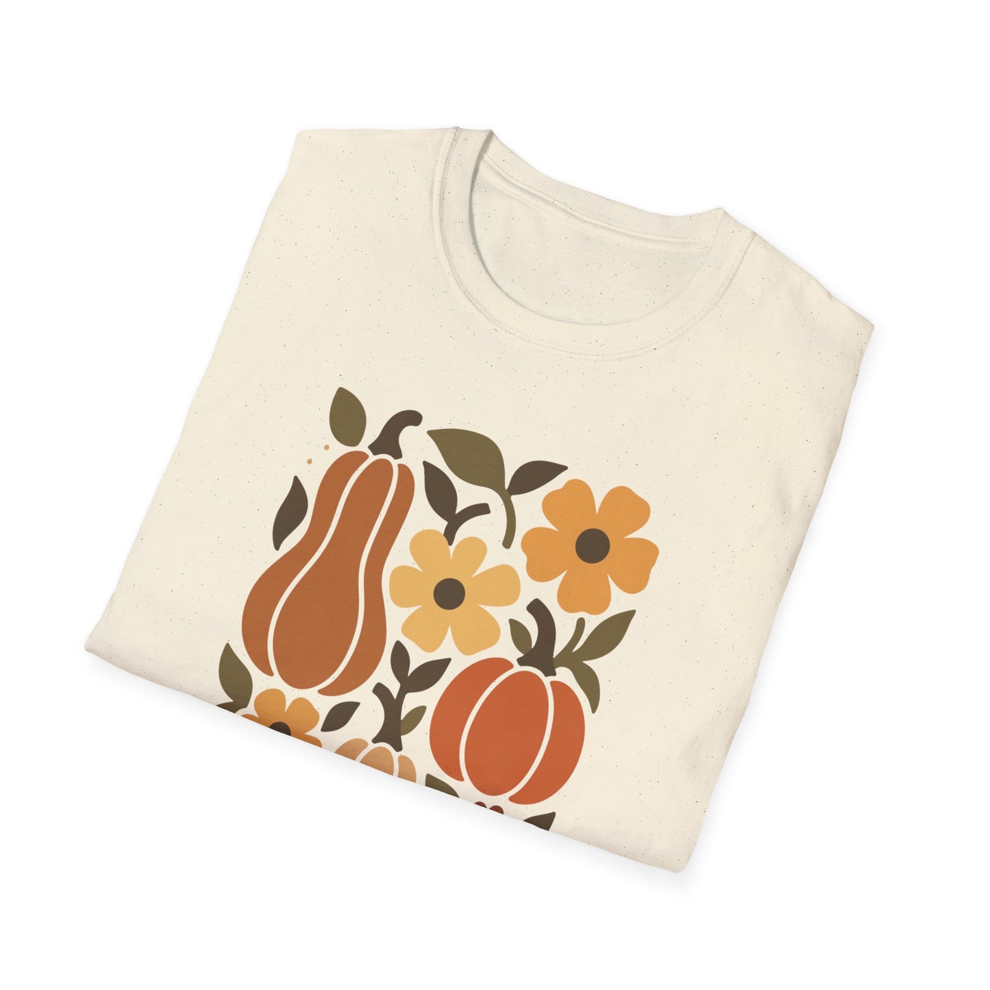 Autumn Harvest Unisex T-Shirt, Cozy Fall Tee, Seasonal Casual Wear, Thanksgiving Apparel, Pumpkin & Floral Design